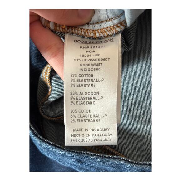 Good American Good Waist Skinny Waist Cinching Jeans dark blue size 30 - Picture 6 of 7